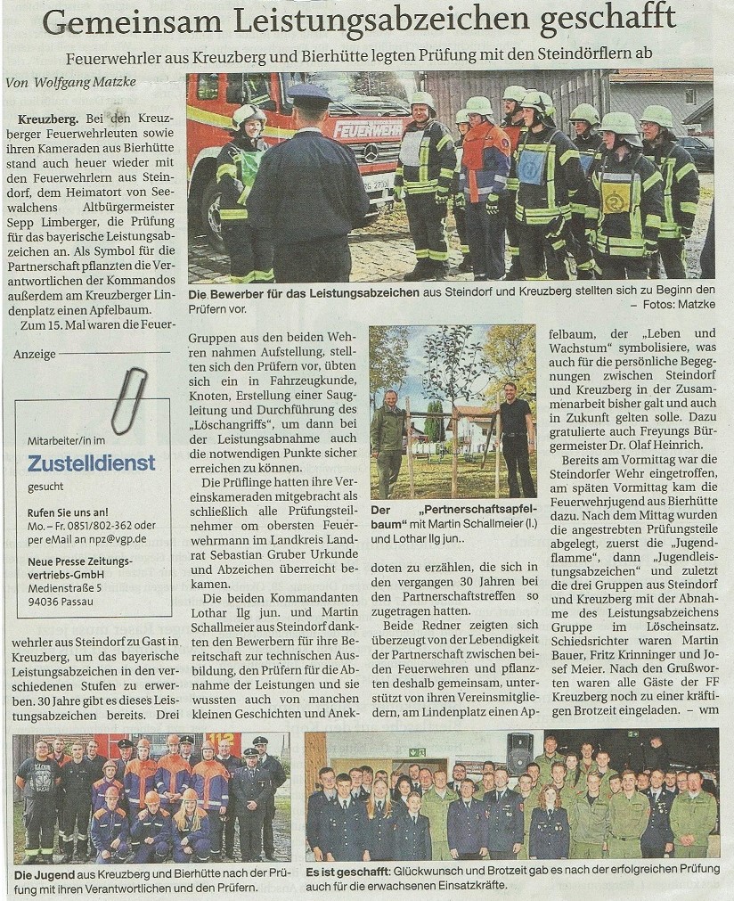 Pressebericht Leistungsabzeichen 2019 - Quelle: PNP 28.10.2019