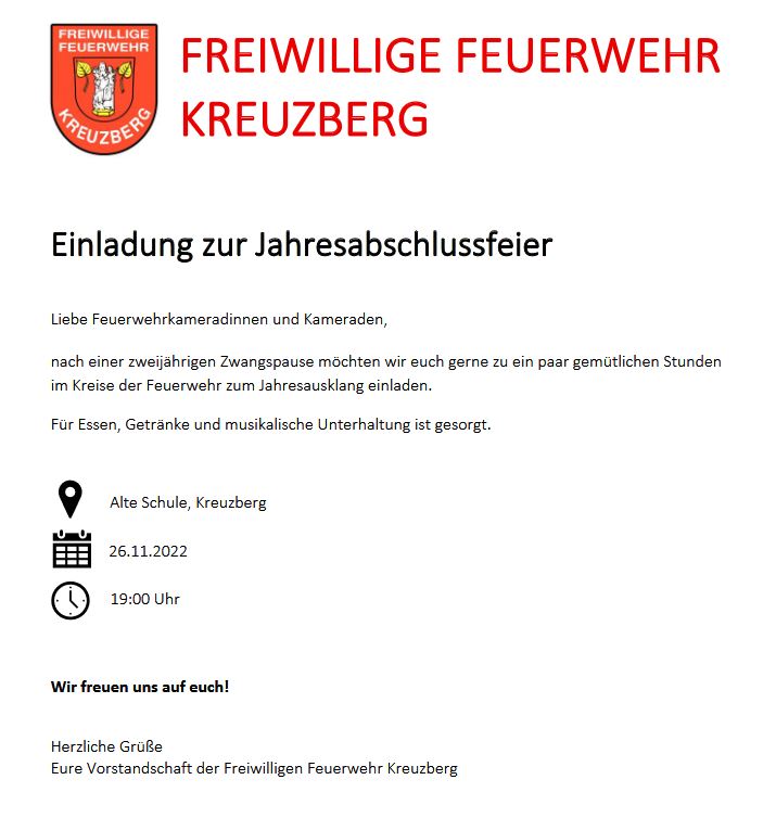 FF Kreuzberg - Jahresabschlussfeier 2022 - Flyer