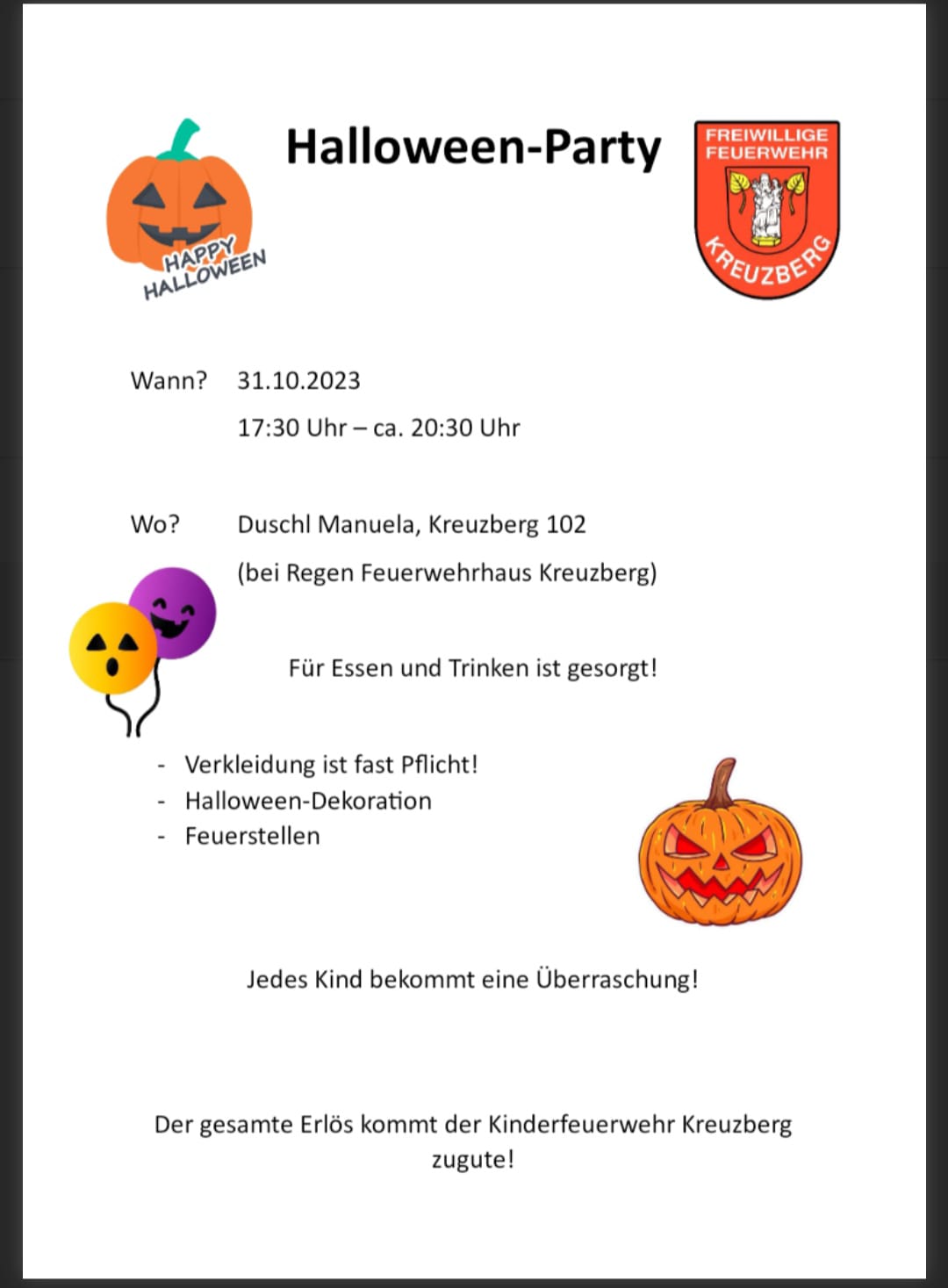 FF Kreuzberg - Flyer Halloween Party - Kinderfeuerwehr 2023