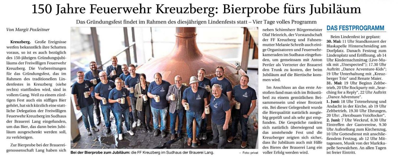 FF Kreuzberg - Verein - PNP Bericht Bierprobe Lindenfest 2024