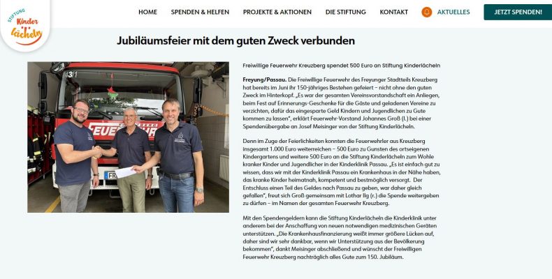 FF Kreuzberg - Spende Stiftung Kinderlächen 2024 - Homepagebeitrag der Stiftung