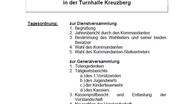 FF Kreuzberg - Aushang - Generalversammlung 2026