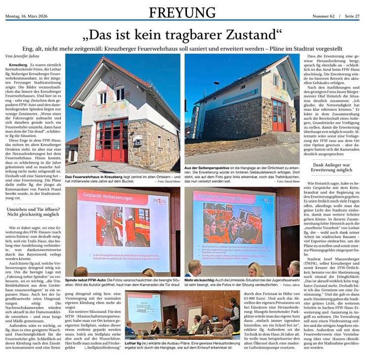 FF Kreuzberg - PNP Bericht - Erweitwerung Gerätehaus - 15.03.2026