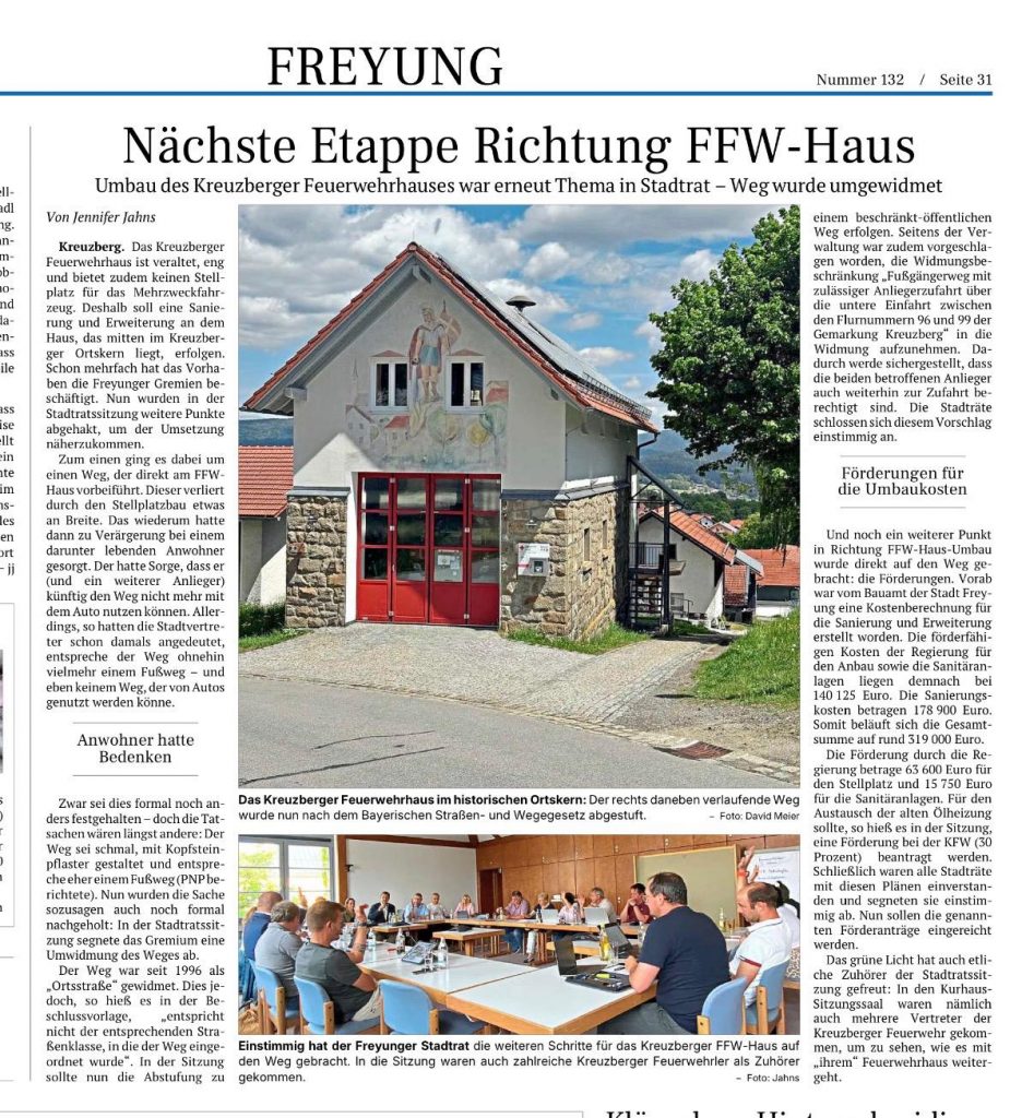 FF Kreuzberg - PNP Bericht - Nächste Etappe Richtung FFW-Haus